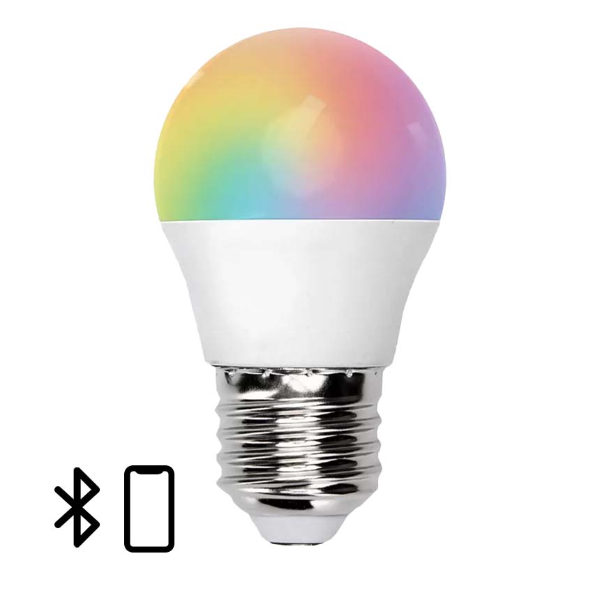 ilumina tu espacio con la bombilla Bluetooth MESH G45 E27 de 6,5W RGB+CCT. Disfruta de colores vibrantes y temperaturas regulables desde tu smartphone para crear el ambiente perfecto.