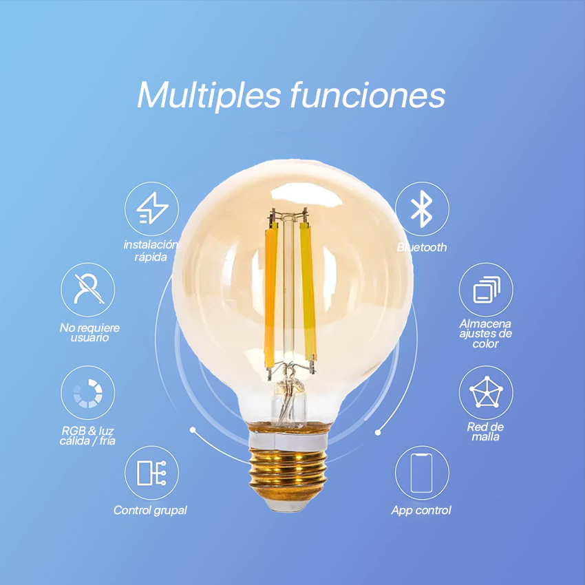 luz LED Bluetooth Mesh G80 6W CCT: transforma tu espacio con estilo y control desde tu smartphone. Disfruta de luz cálida y fresca, perfecta para cualquier ambiente de tu hogar.