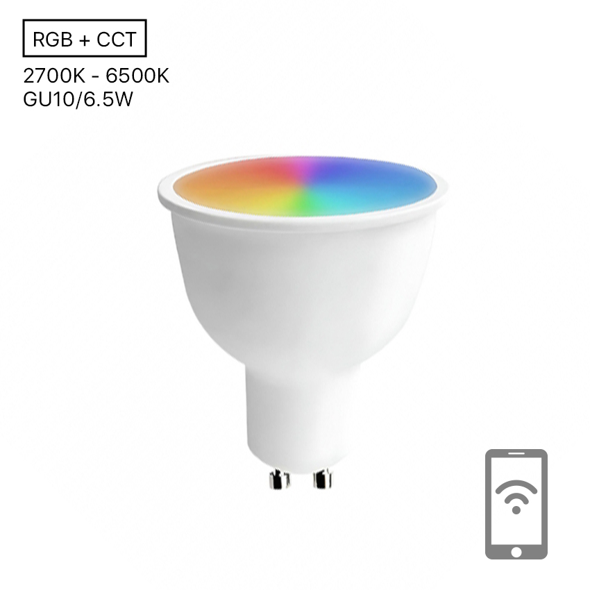 wB LED WiFi inteligente GU10 6,5 W: Ilumina tu hogar con estilo y eficiencia. Controla la luz desde tu smartphone y crea ambientes únicos con este bombillo moderno y versátil.