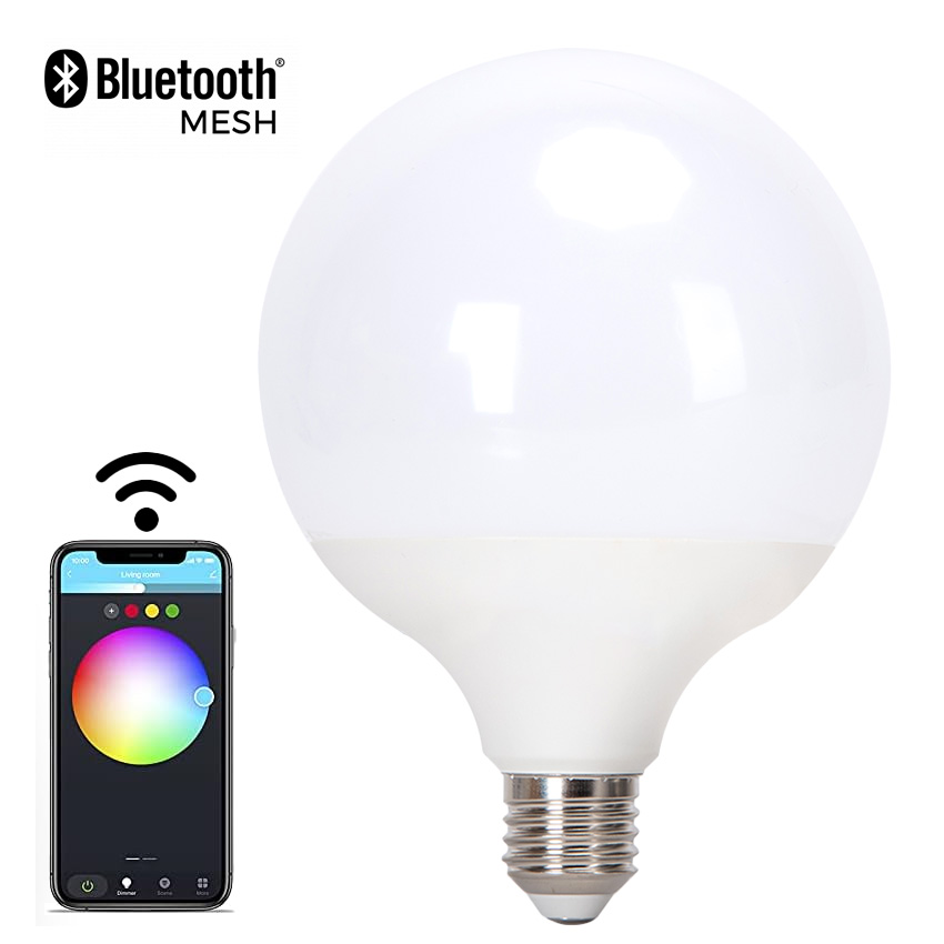 bombilla Bluetooth Mesh Cloud G125 E27 4.9W RGBW: ilumina tu espacio con colores vibrantes y control remoto. Disfruta de ambientes personalizables y tecnología avanzada para tu hogar.