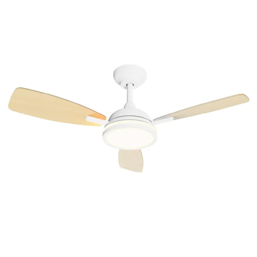 ventilador blanco smart de techo, con luz regulable 2700-6500k, 3 aspas 6 velocidades