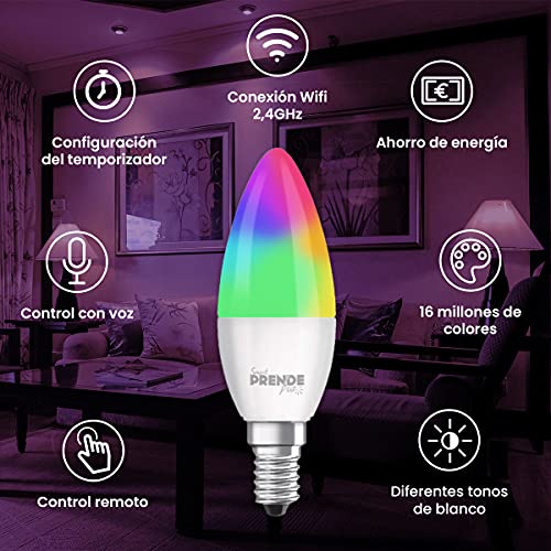 pack ahorro smartbombilla inteligente tipo velargb, 5,5w e14lámpara smart vela pack 4