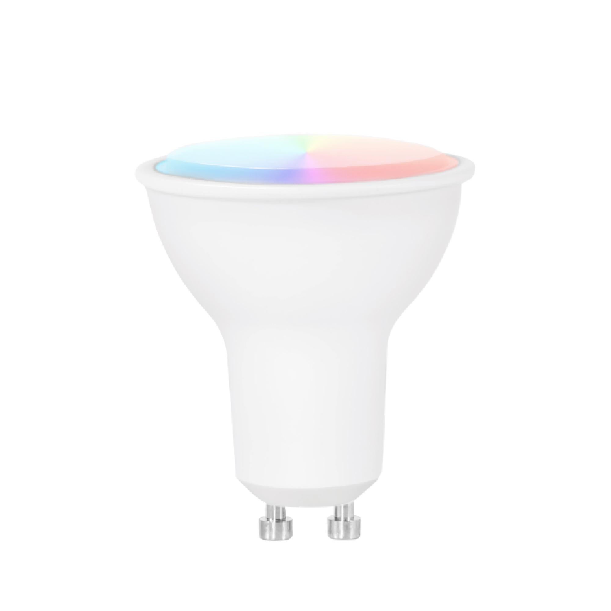 bombilla gu10 rgbcct 5w 400lm, conecta por wifi y zigbee, ajusta colores y temperatura, ideal para ambientación y control inteligente.