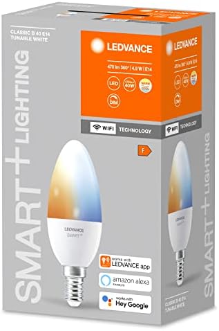  Lámpara LED inteligente con tecnología WiFi, enchufe E14, regulable, color de luz cambiante (2700-6500K), reemplazo de 40W, SMART+ WiFi Vela blanco ajustable, paquete de 1